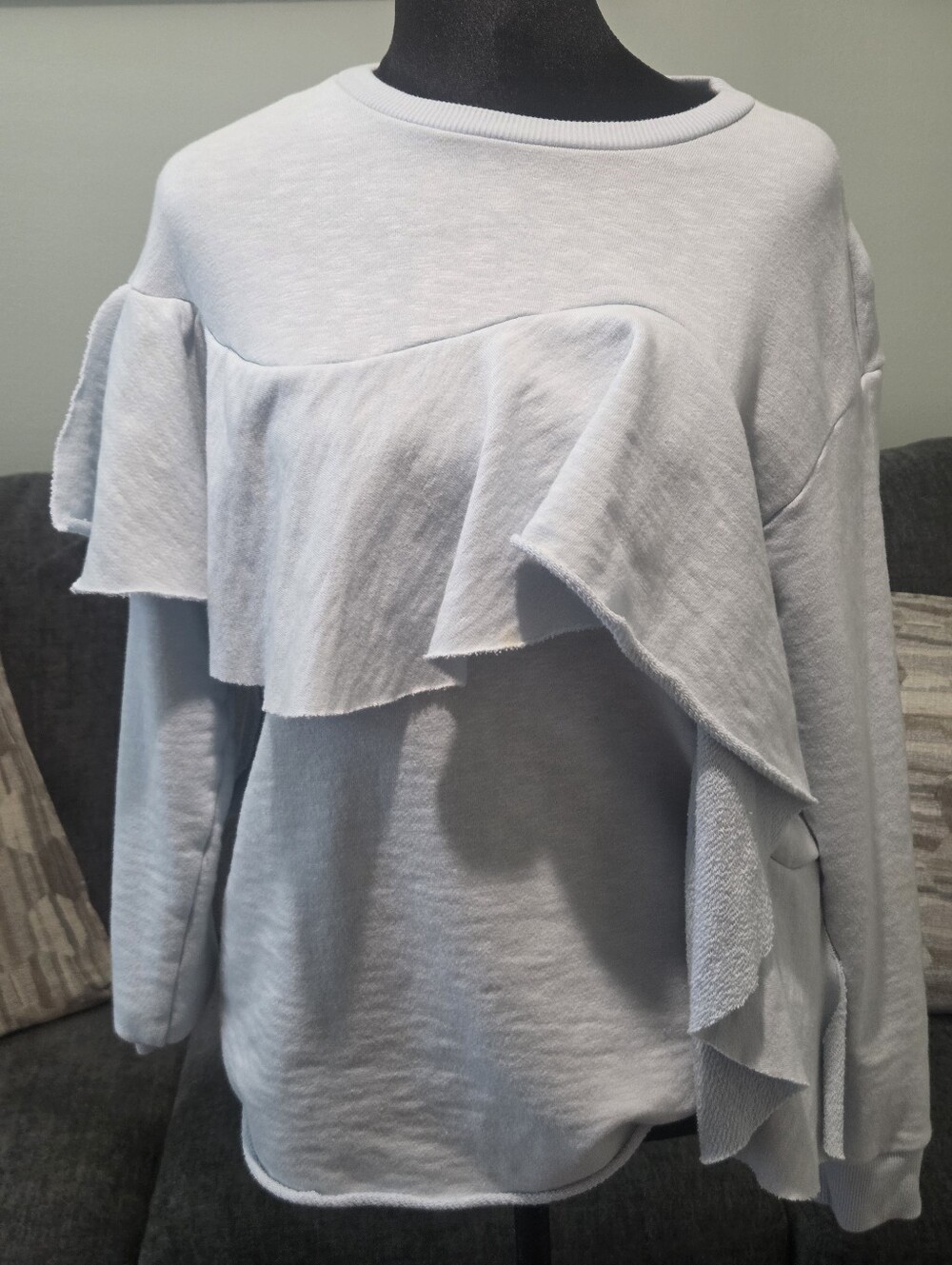 Zara Pale Blue Ruffle Sweatshirt